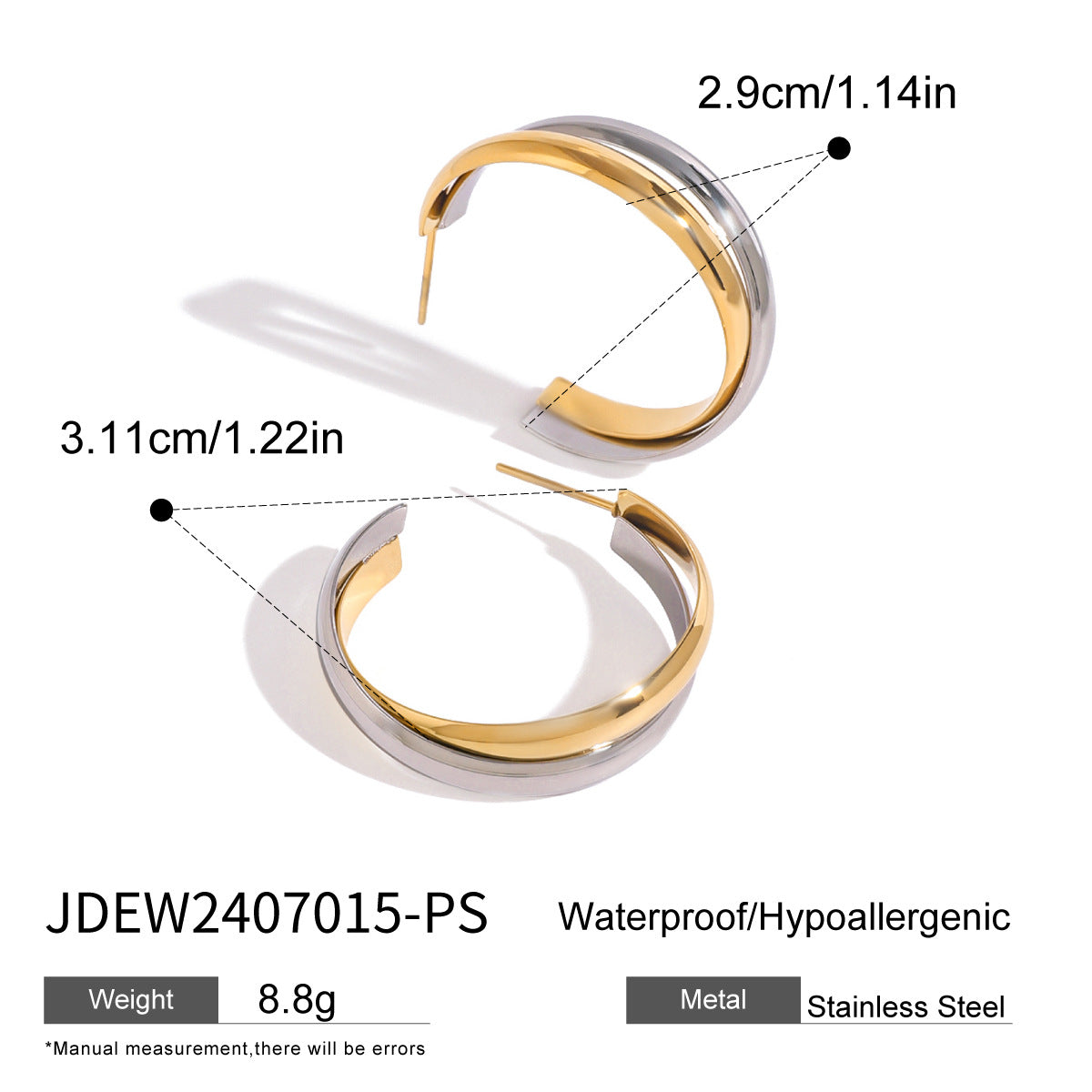 Wholesale 18k gold stainless steel color matching C- shaped winding earrings