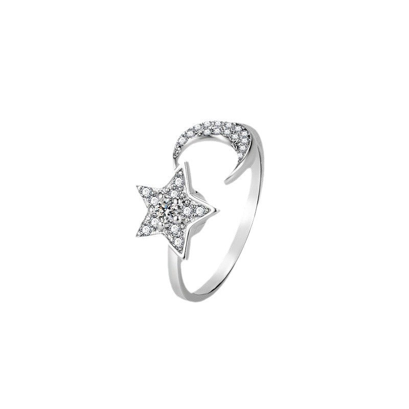 Wholesale Five-pointed Star Rotating Star and Moon Ring Opening Adjustable Rings