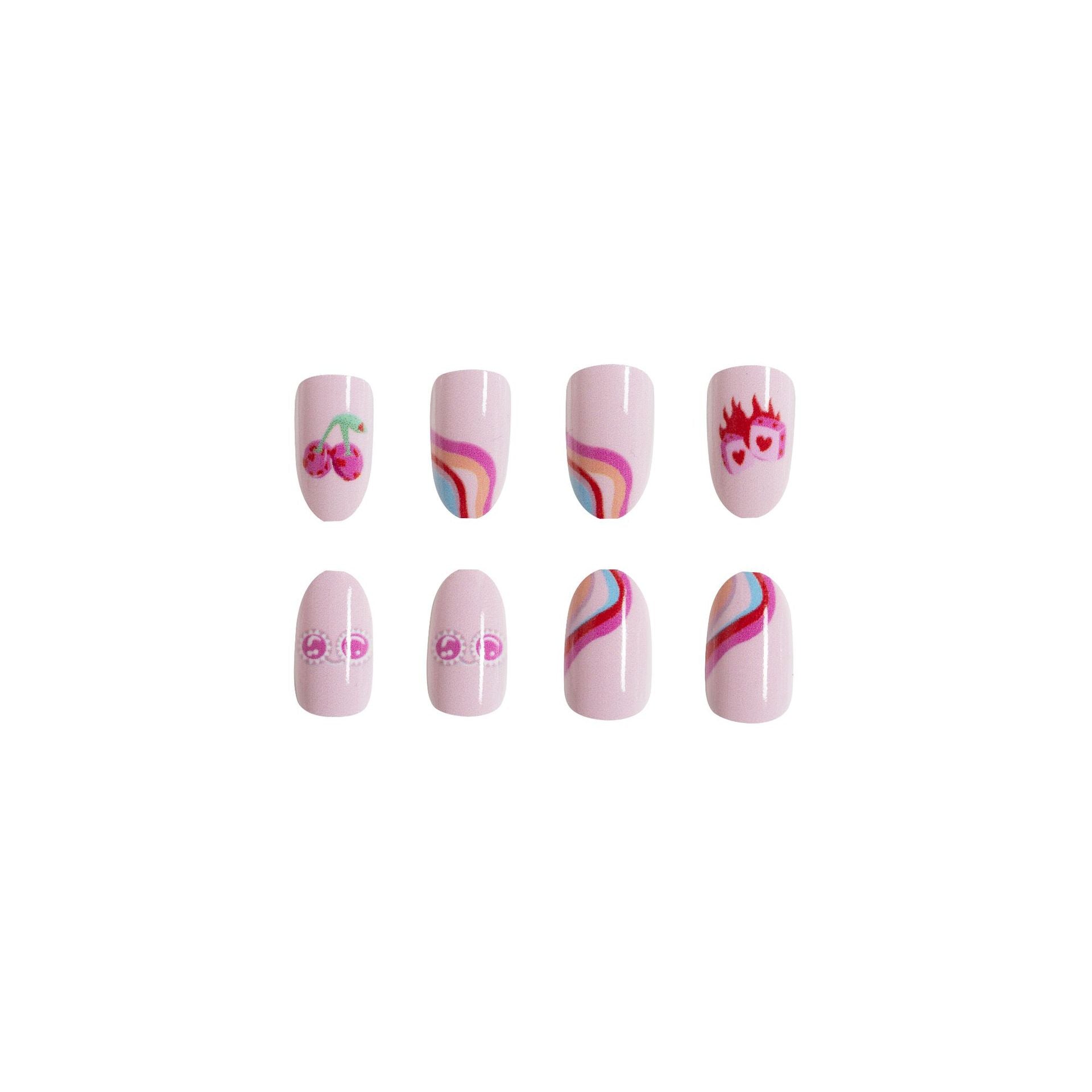 Wholesale 24 Pieces/box Valentine's Day Glossy Oval Heart Flame Lips Manicure Press-on Nails Kits Nail Stickers ACC-NS-GuaiXL050