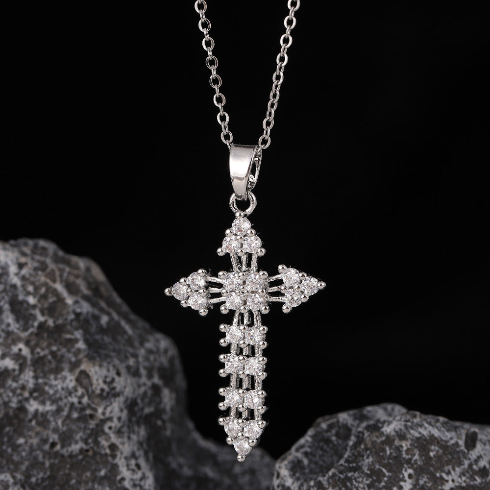 Wholesale Stylish Cross Pendant Necklace For Women Gold Plated Copper With Zircon Fashion Accessory Gift