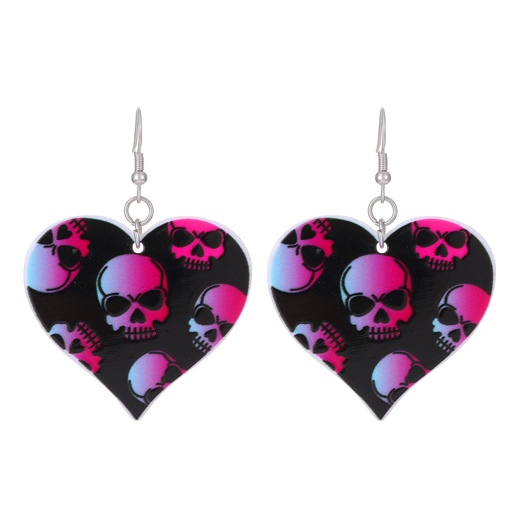 Wholesale  Acrylic Heart Skeleton Dangle Earrings for Women Party Wear Fashion Accessory