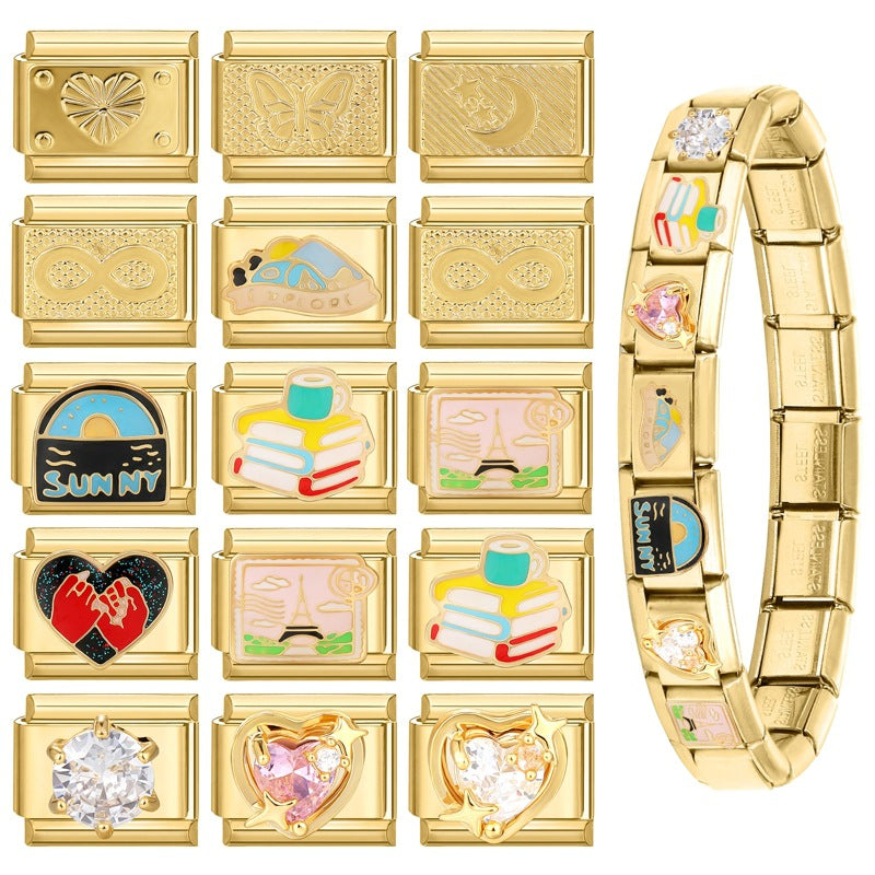 Wholesale Italian Charm Bracelet 9mm DIY Splicing Creative Pattern Stainless Steel Composable Bracelet