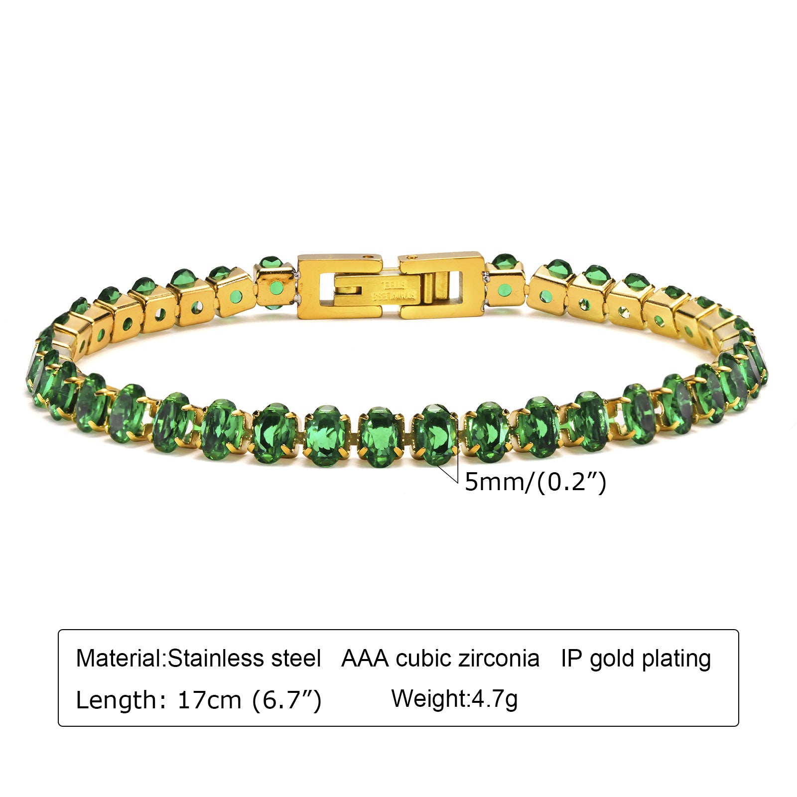 Wholesale Stainless Steel Gold Green Zircon Layered Bracelet For Women Stylish Fashion Jewelry Accessory Gift