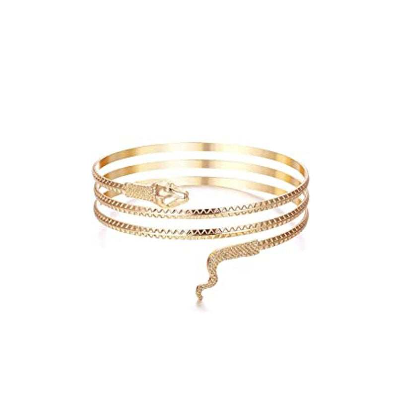 Wholesale Geometric Metal Snake Arm Ring Fashion  Exaggerated Leaf Bracelet suit