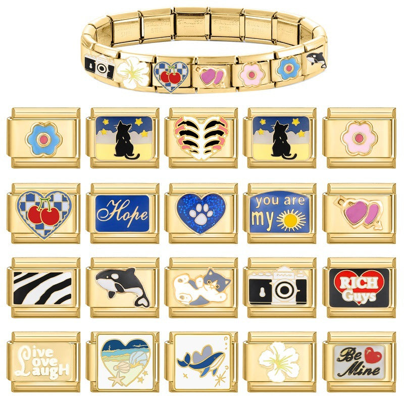 Wholesale Italian Charm Bracelet 9mm DIY Splicing Fashion Creative Pattern Stainless Steel Composable Bracelet