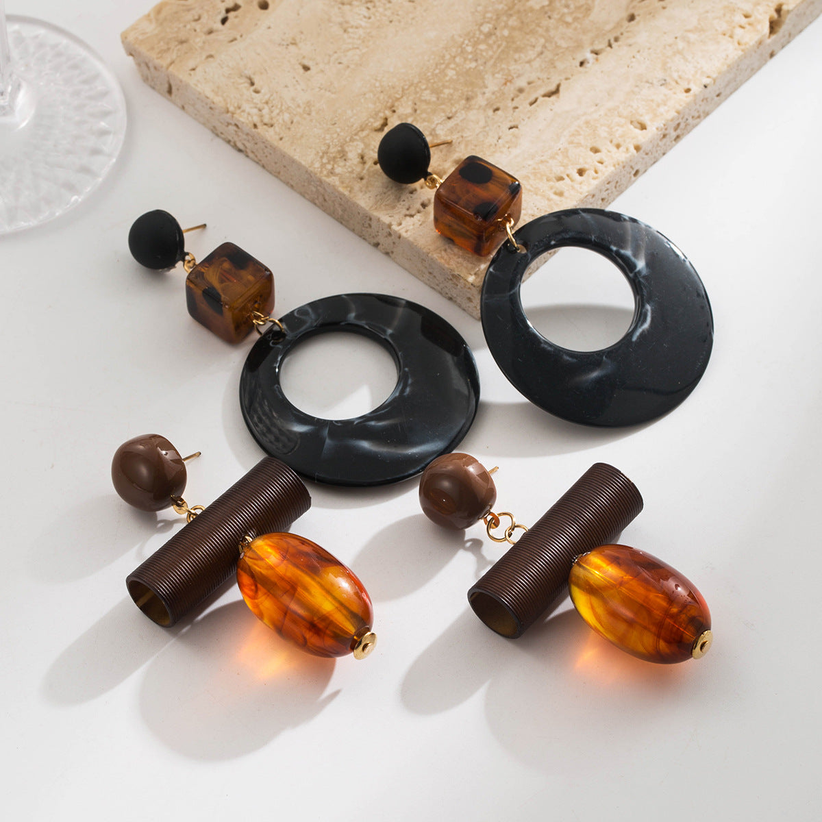 Wholesale Wood Resin Water Drop Round Pendant Earrings