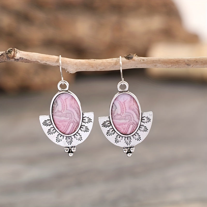 Wholesale Retro semi-circular fan-shaped alloy oval pink  earrings