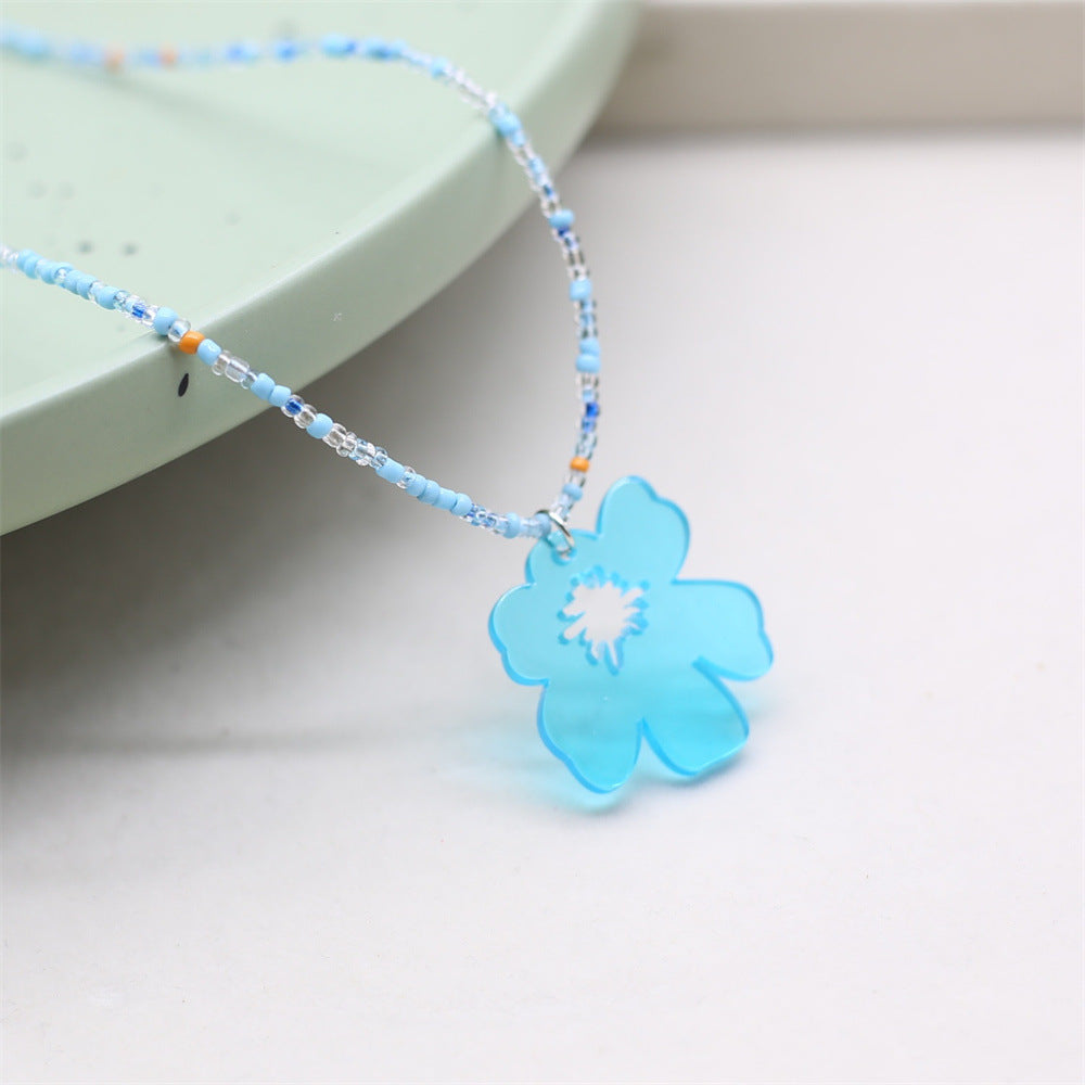 Wholesale Colorful Rice Bead Flower Necklace