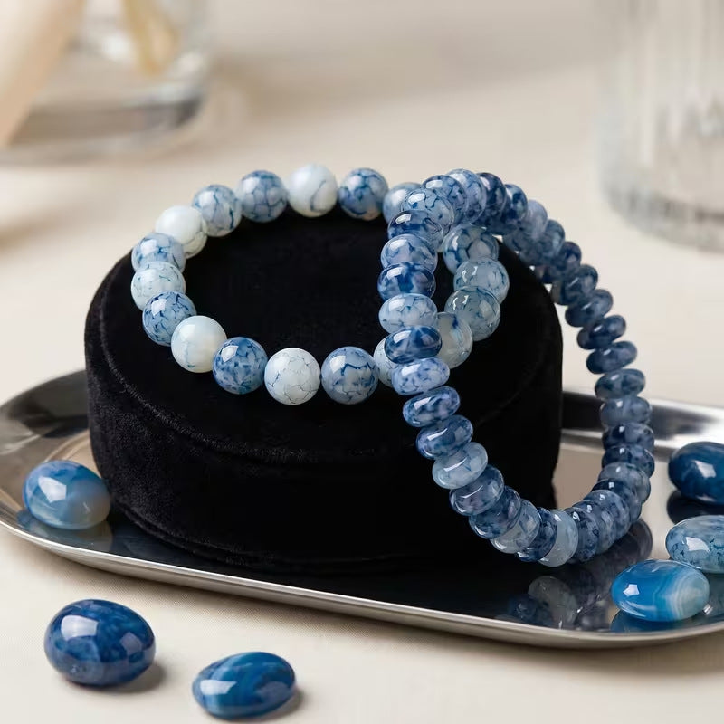 Wholesale Water Flow Blue Dot Stone Glass Bead Bracelet Fashion Accessory Gift Boutique Resale