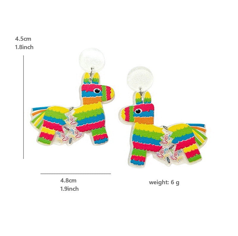 Wholesale Mexican Carnival Day Cinco De Mayo Guitar Horse Hat Wine Bottle Violin Goblin Cactus Acrylic Earrings ACC-ES-XP010