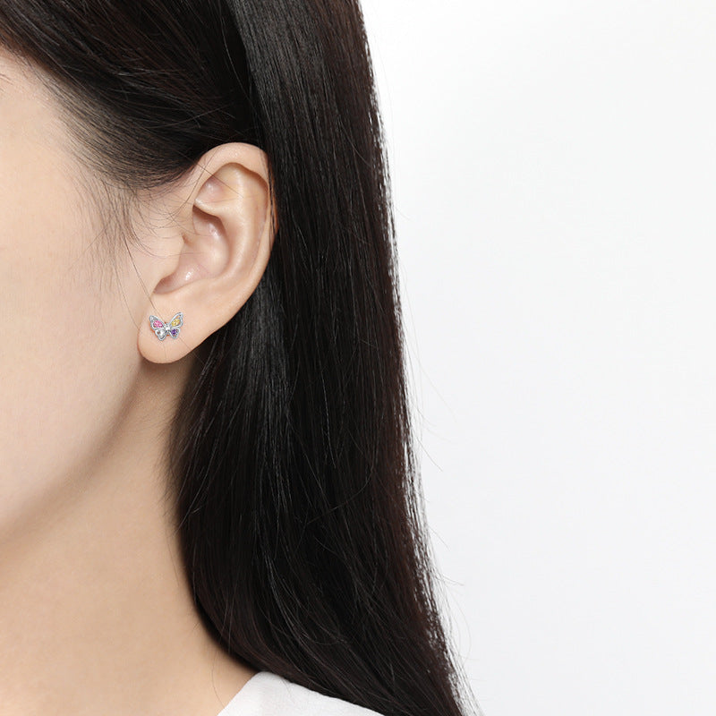 Wholesale Colorful Zircon Hollow Butterfly S925 Silver Needle Earrings ACC-ES-YingRong006