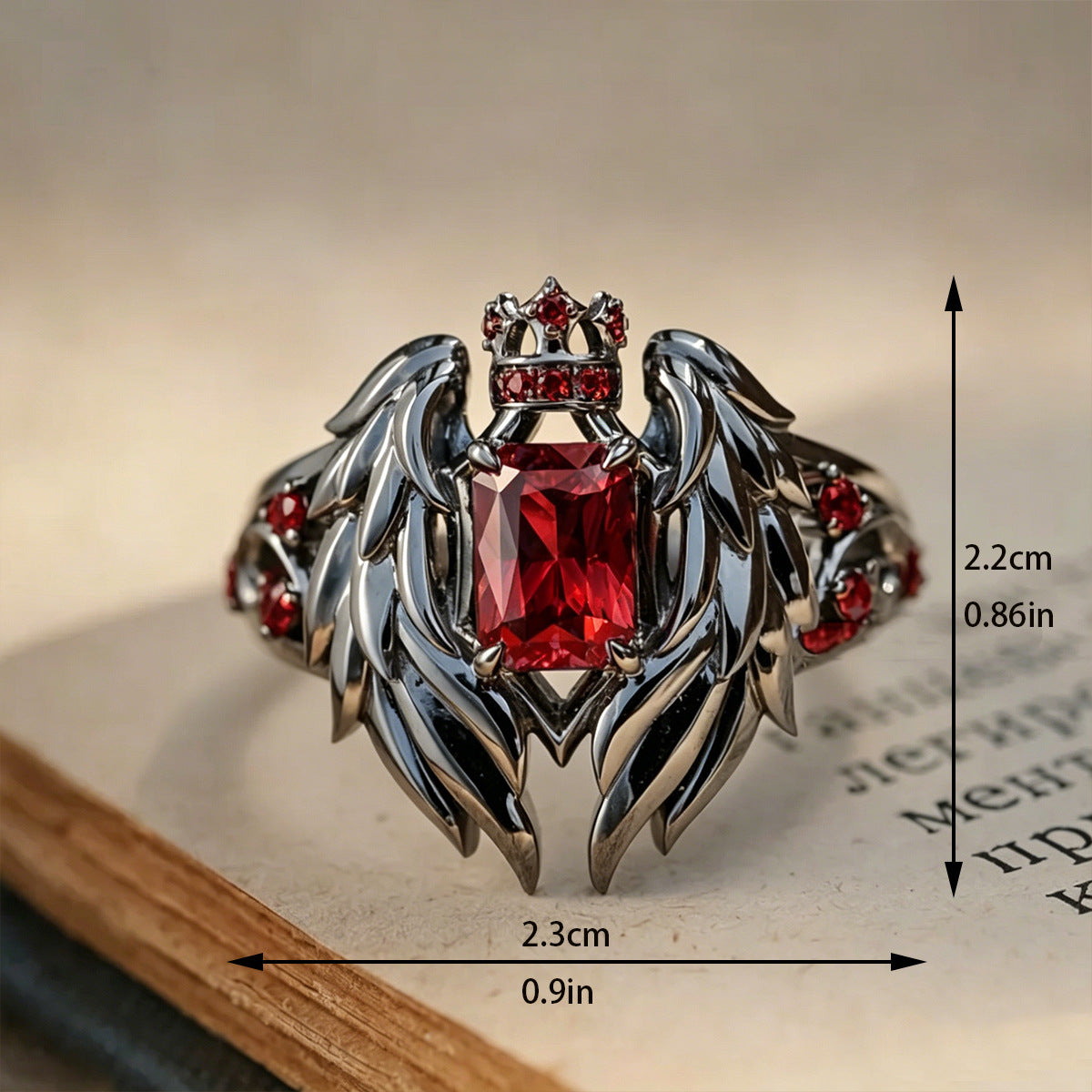 Wholesale Angel and Devil Adjustable Ring with Red and Blue Glass Stones,  Trendy Jewelry Accessory