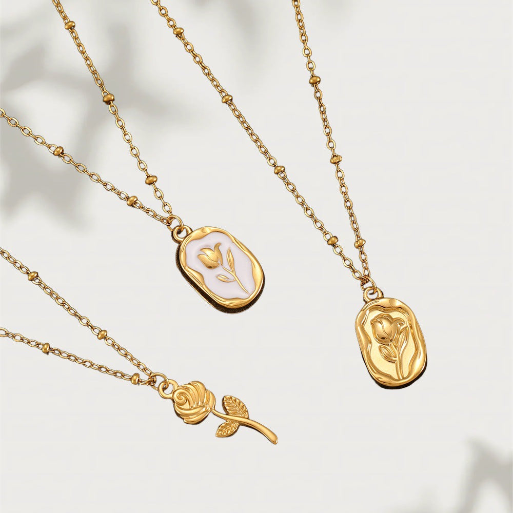 Wholesale Stainless steel rose pendant necklace