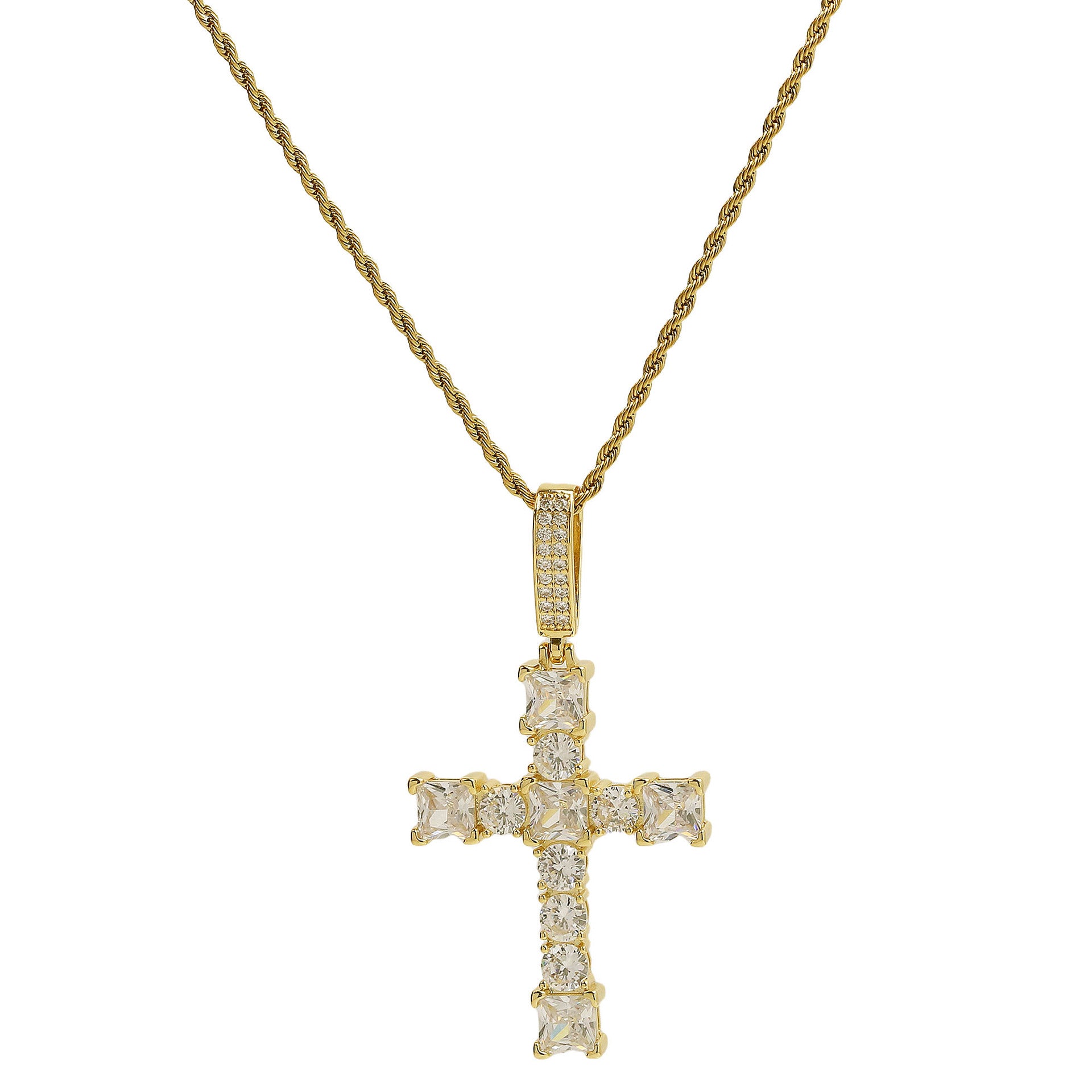 Wholesale 18k Brass Large Zircon Cross Necklaces ACC-NE-BaiYi005