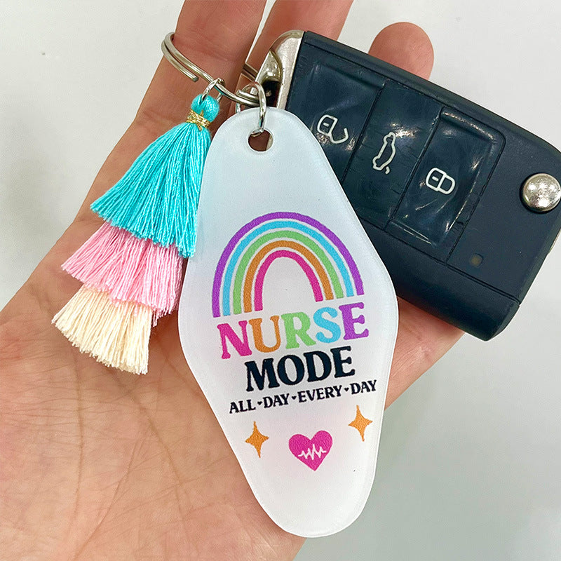Wholesale 2pcs/pack Mother's Day Acrylic Keychain Nurse Mother Coffee Three-layer Colored Tassel Keychain ACC-KC-HY008