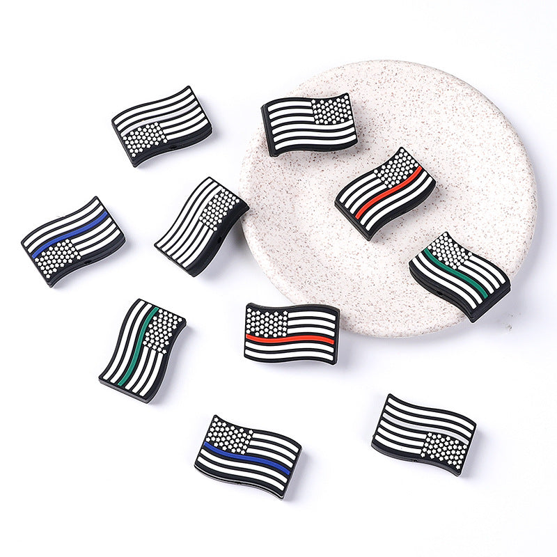 Wholesale 20pcs American Stars and Stripes Flag Silicone Beads Focal Beads DIY Bead Pen Accessories ACC-BDS-RongFa013