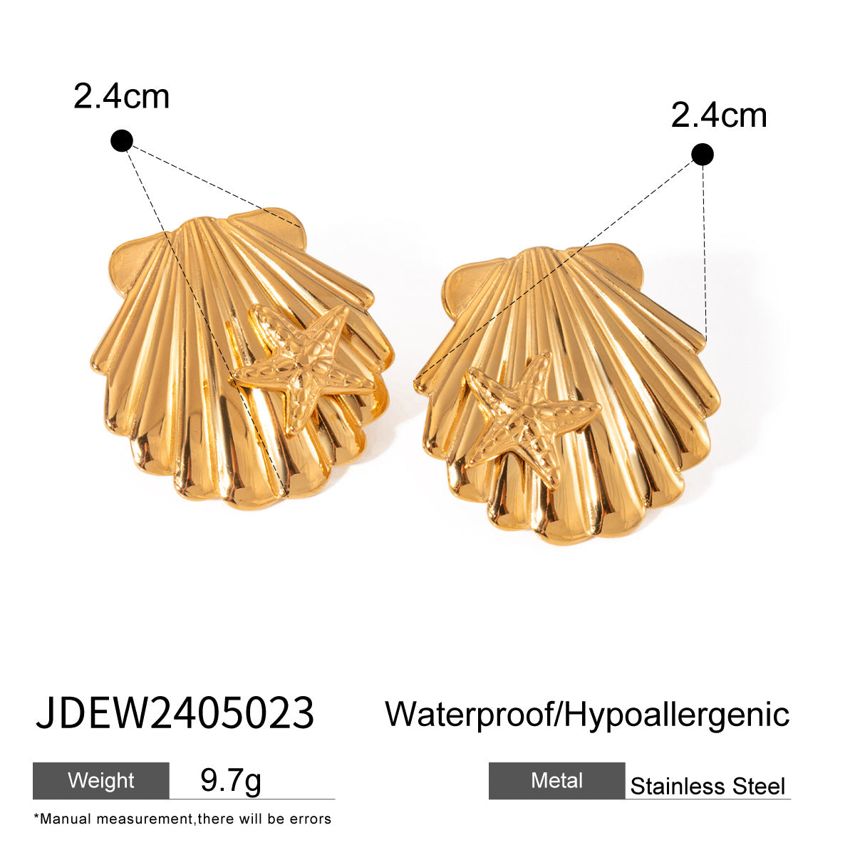 Wholesale 18k gold stainless steel shell sticky starfish earrings  jewelry