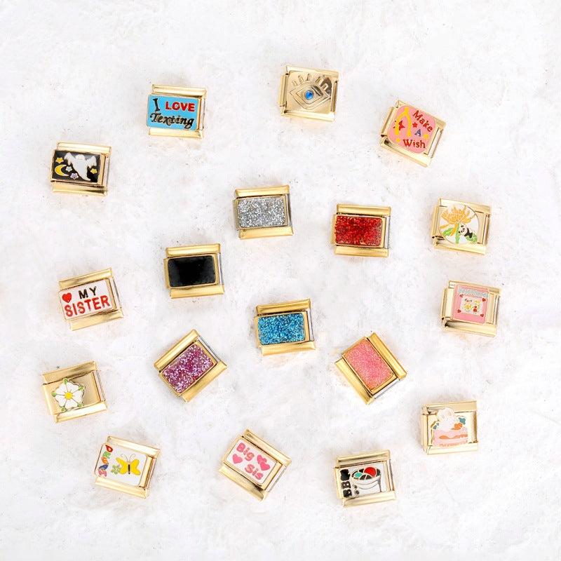 Wholesale Italian charm bracelet 9 facial mask DIY splicing removable stainless steel com posable bracelet