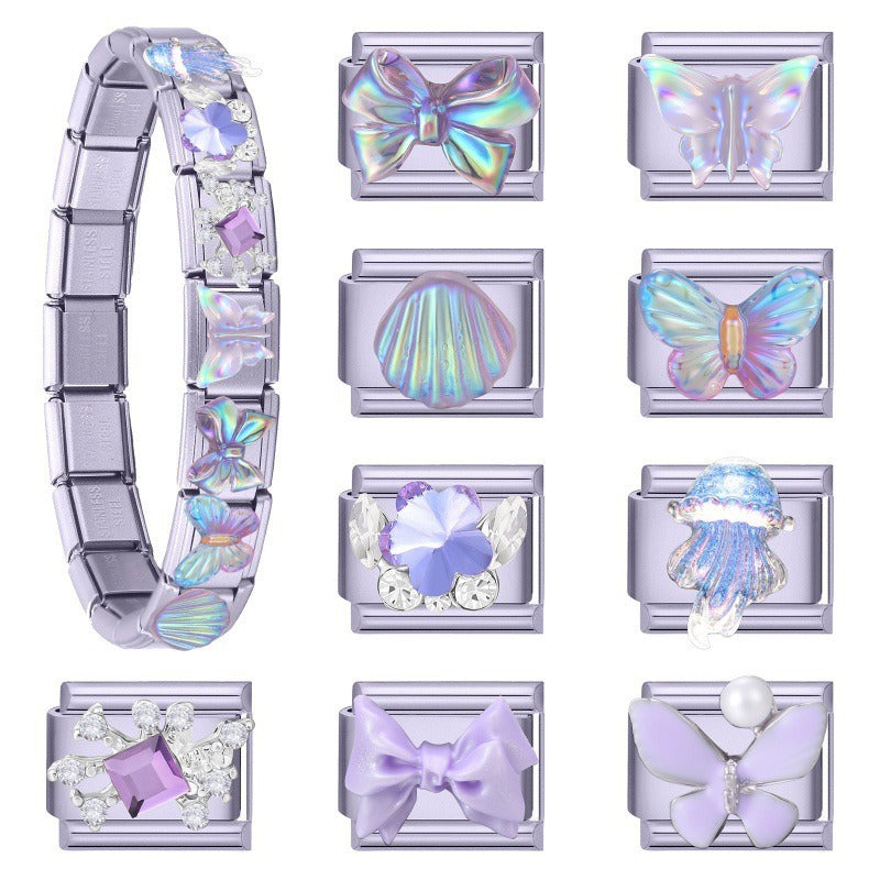 Wholesale Butterfly Themed DIY Jewelry Set Stainless Steel Blue Purple Fashion Accessory for Boutique Resale