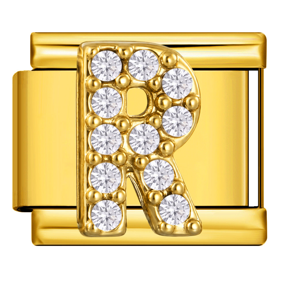 Wholesale Fashion Italian Style DIY Letter Modular Bracelet Stainless Steel Gold Tone Rhinestone Jewelry Accessory For Boutique Resale