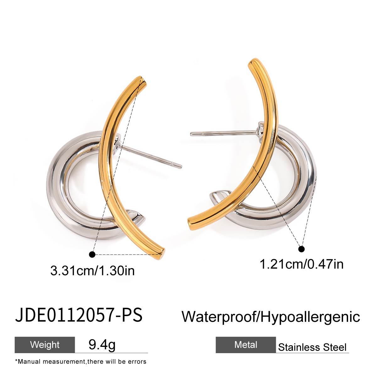 Wholesale 18K gold stainless steel gold and silver color matching simple line earrings
