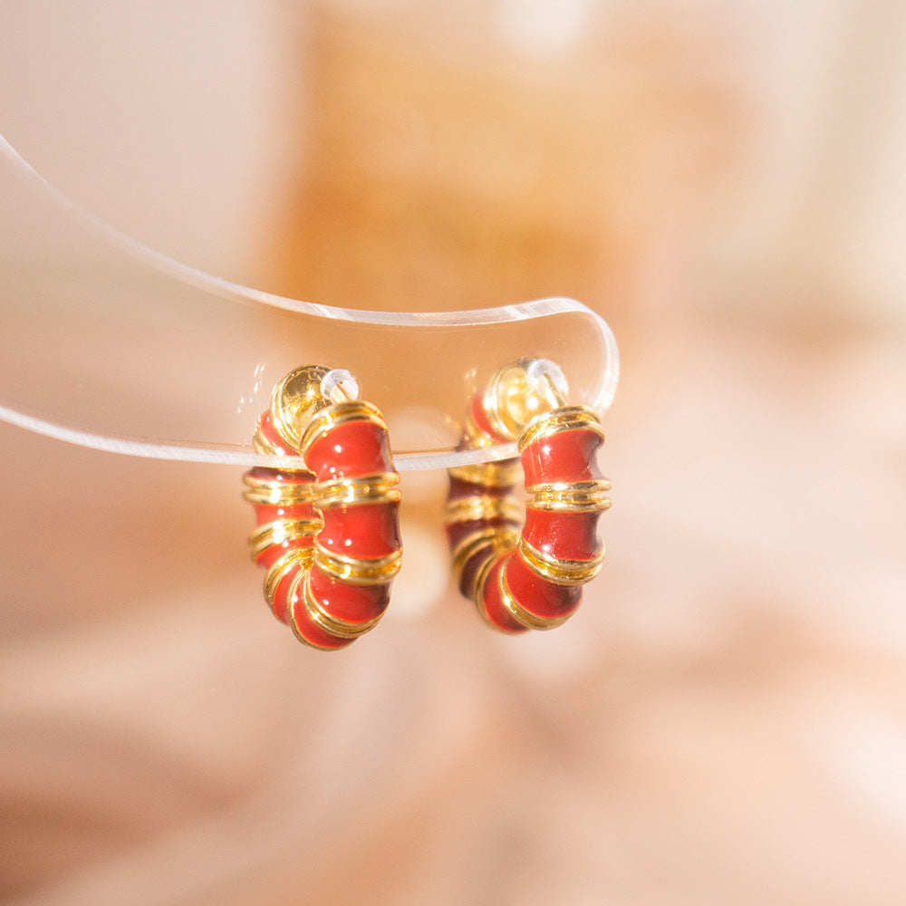 Wholesale Real Gold Electroplated Color Drop Glaze Circle Ear Buckle Light Luxury Earrings