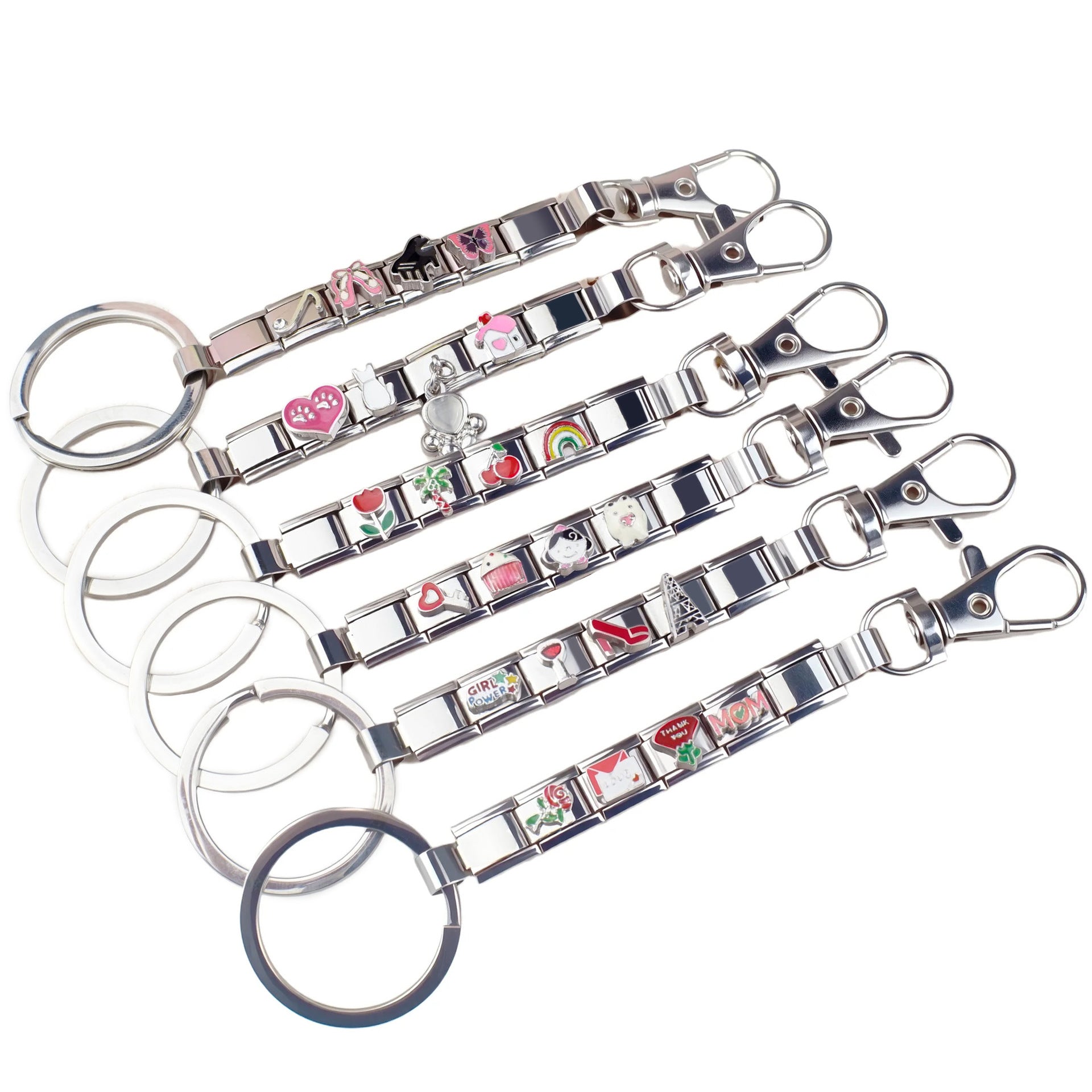 Wholesale Single Section Creative Titanium steel Composable Italian Charm Keychains