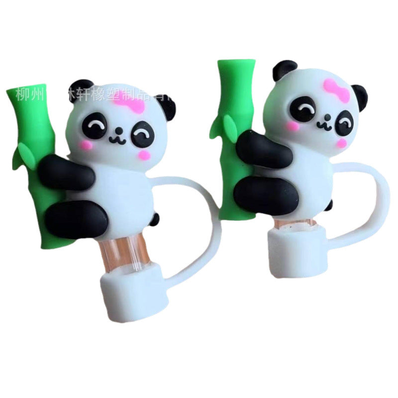 Wholesale  Cartoon Red Panda 10mm PVC Soft Straw Tube Cap