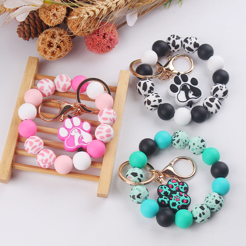 Wholesale Cartoon Dog Paw Silicone Beaded Wristlet Keychain ACC-KC-GuangTian082