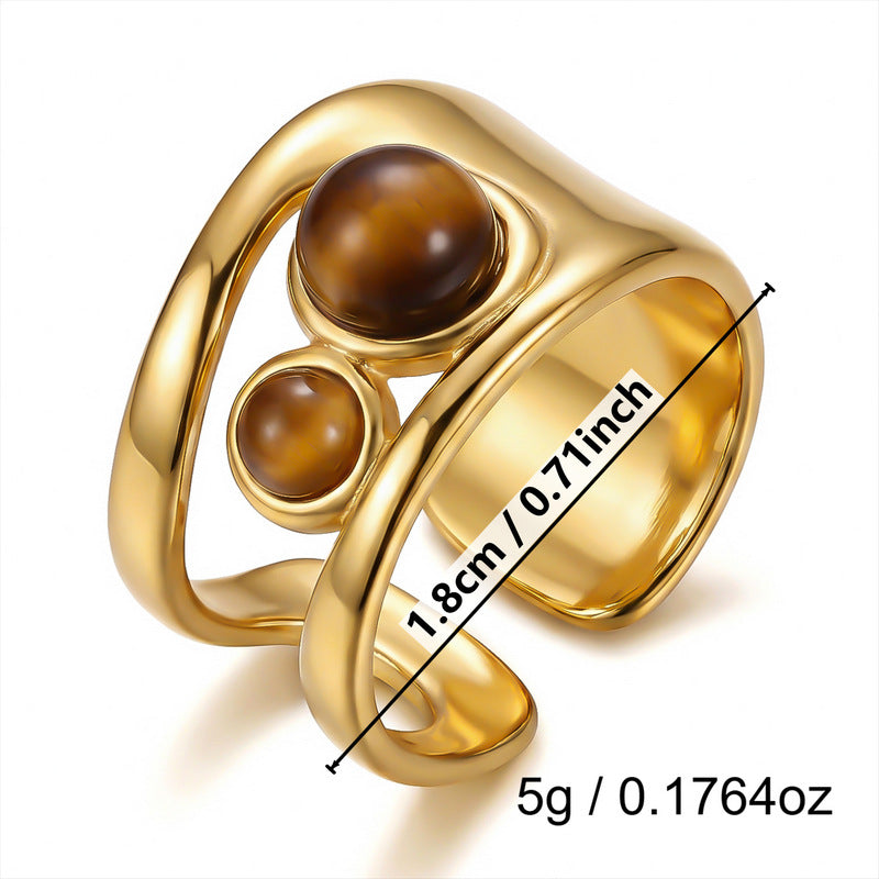 Wholesale Vintage Texture Tiger Eye Stainless Steel Multi-Layer Stacked Ring Jewelry Accessory