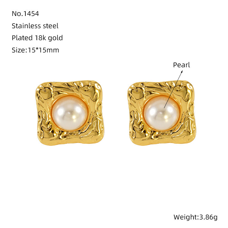 Wholesale Vintage 18K Pearl Baroque Stud Earrings Stainless Steel Earrings ACC-ES-Zhongy003