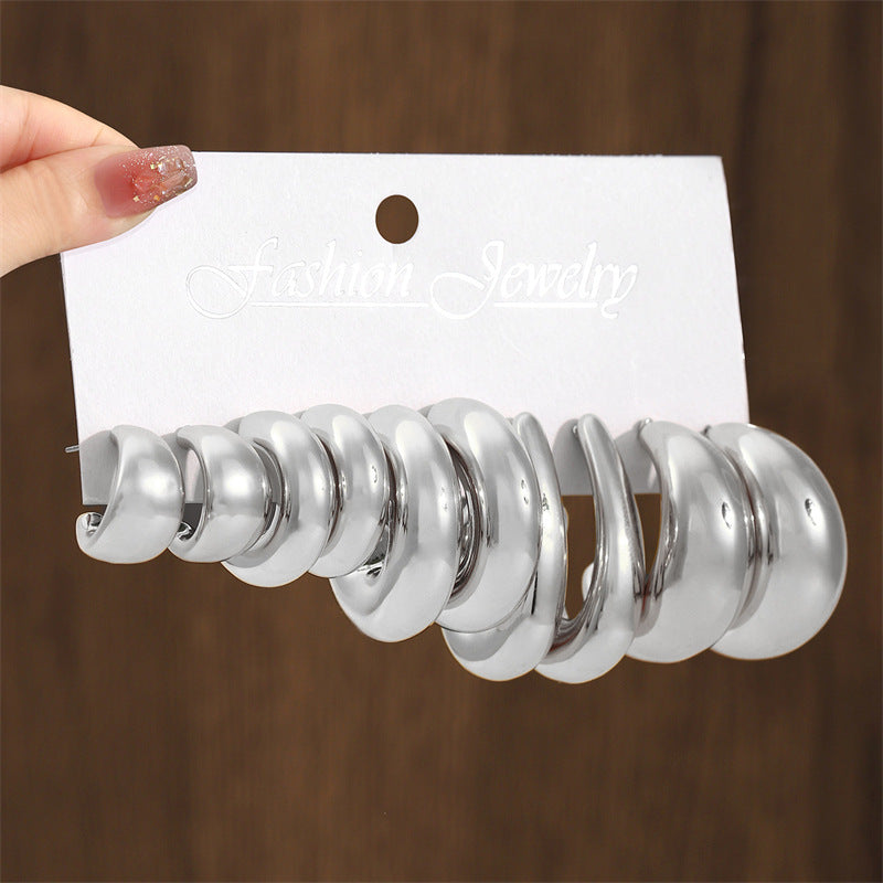 Wholesale exaggerated glossy circle earrings set
