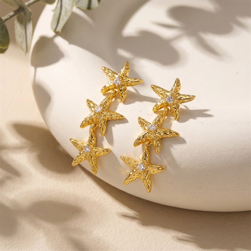 Wholesale Zinc Alloy Electroplated Starfish Shell Earrings Ocean Beach Vacation Party Jewelry Accessory