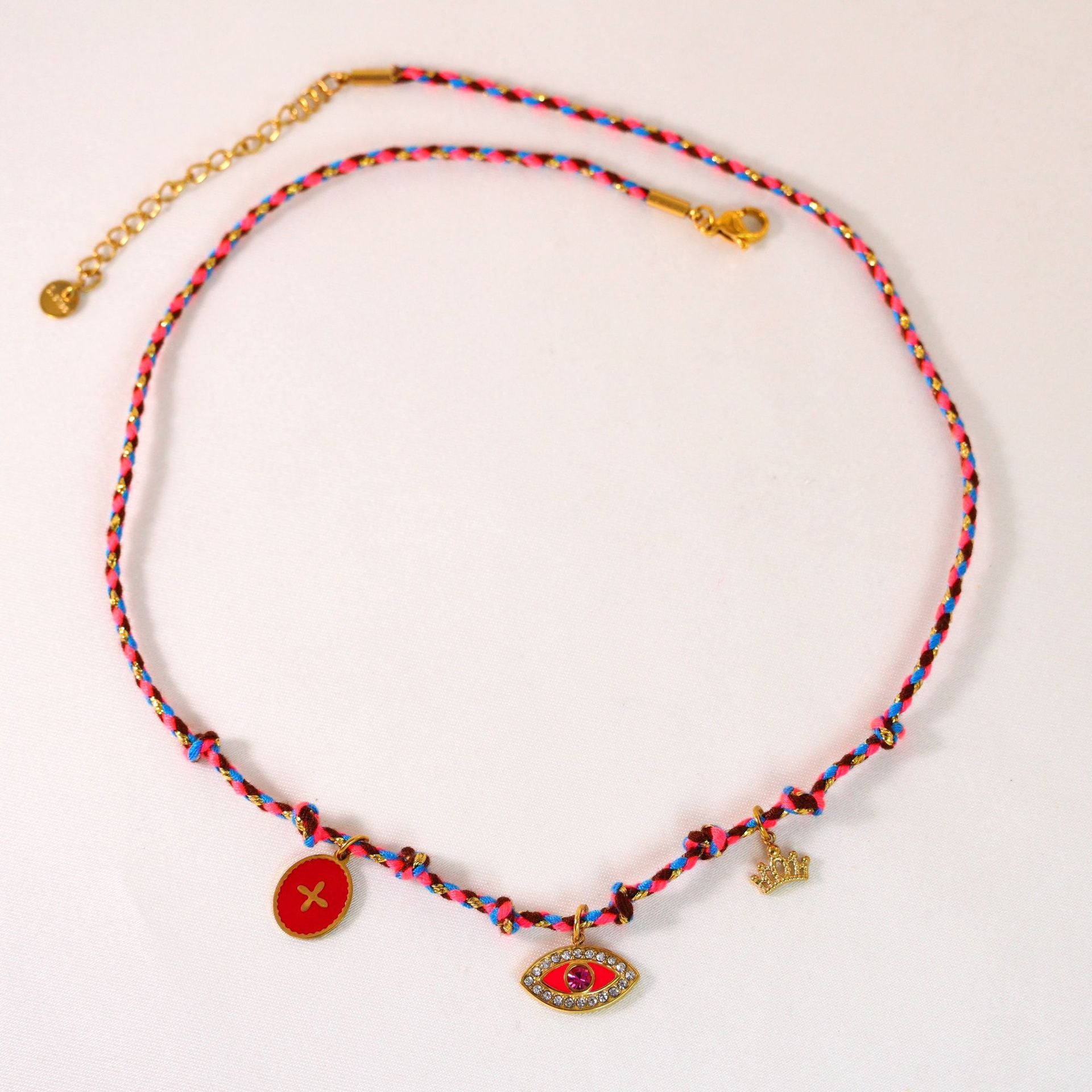 Wholesale Handmade Colorful Rope-Braided Titanium Steel Necklace with Multi-Pendant and Natural Stone,  Boutique Resale Jewelry Accessory