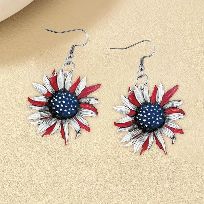 Wholesale Independence Day Acrylic Sunflower Earrings