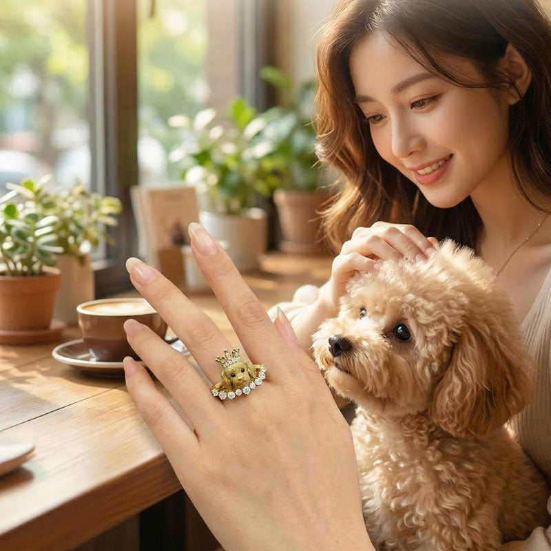 Wholesale Cute Cartoon Puppy Dog Open Ring Adjustable Plated Copper Jewelry Gift For Pet Lovers