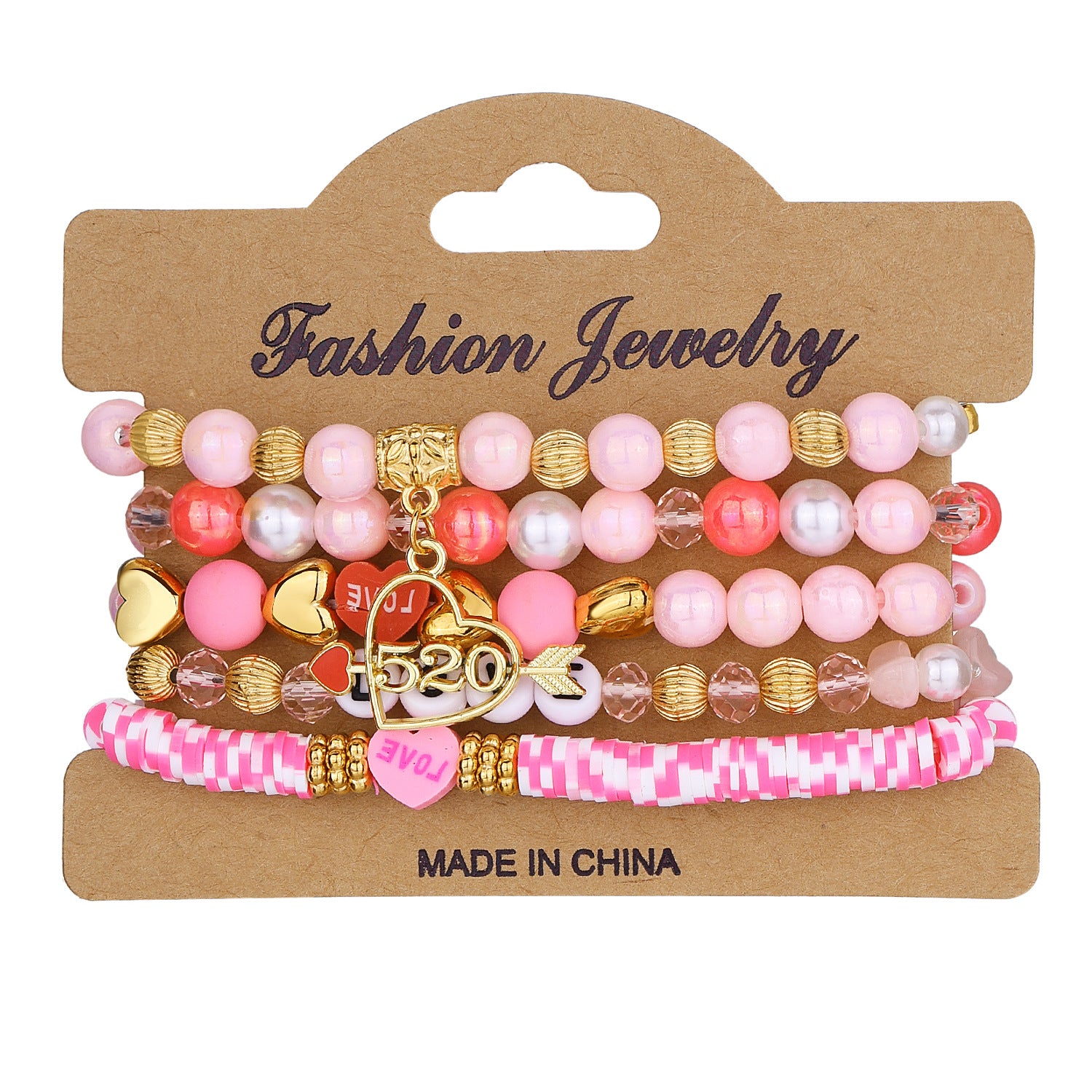 Wholesale LOVE Heart Shaped Polymer Clay Bead Bracelet Multi Layer Stretch Elastic Valentine S Day Gift Chic Jewelry Accessory For Boutique Resale