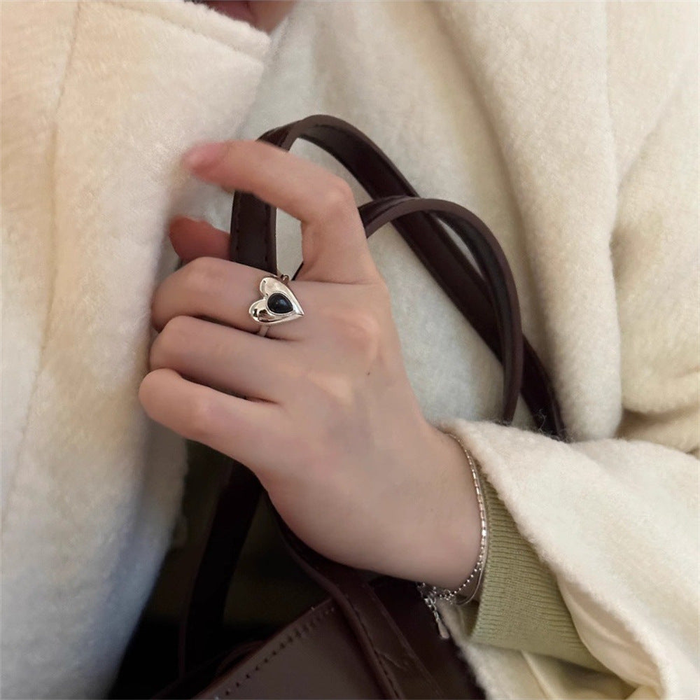 Wholesale Vintage Plain Black Agate Ring Open Adjustable Ring ACC-RS-Yues005