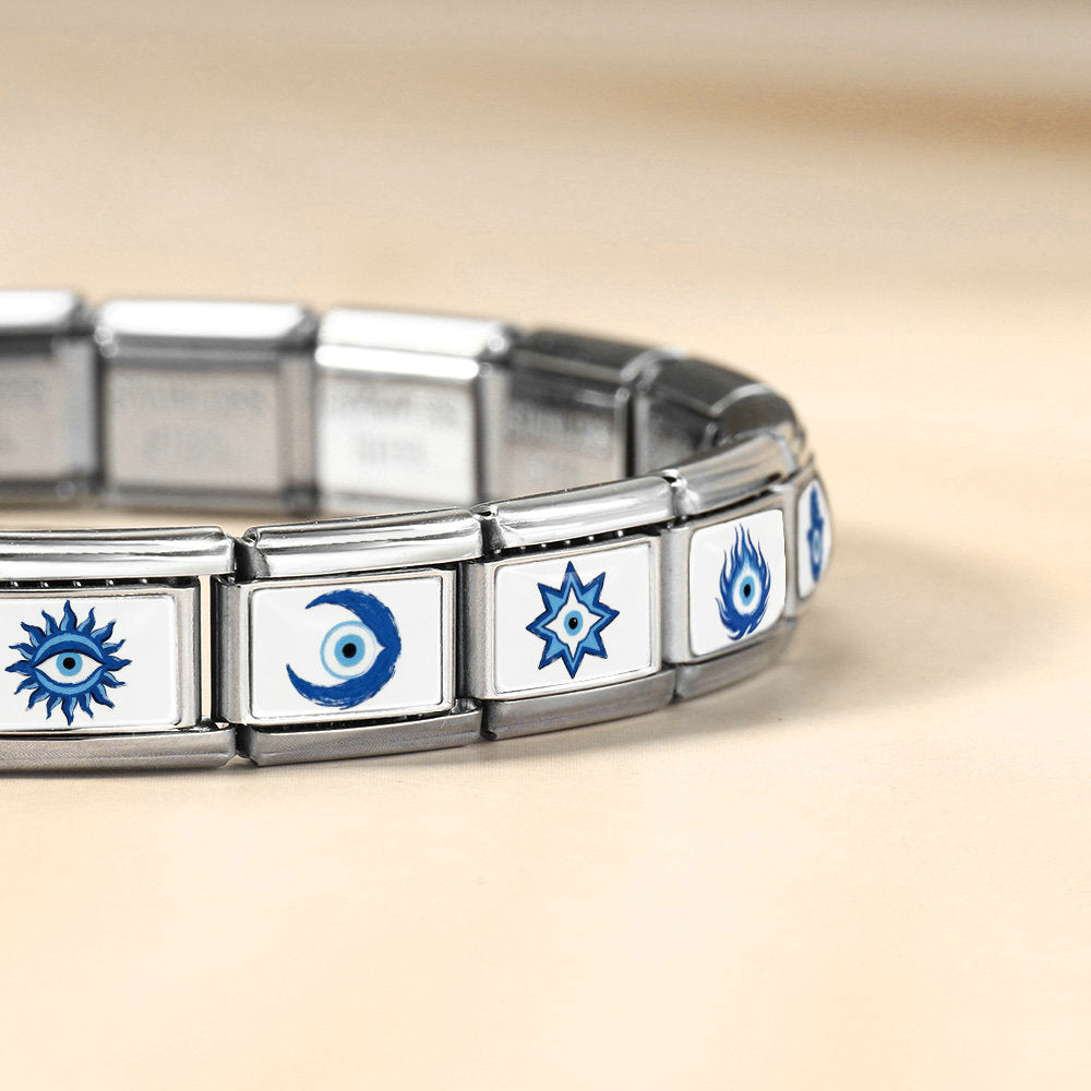 Wholesale Modern Blue Devil' s Eye Stainless Steel Detachable DIY Bracelet Boutique Resale