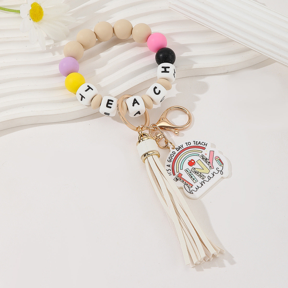 Wholesale Teacher's Day Silicone Letter Bracelet Acrylic Pendant Keychain Wristlet Keychain ACC-KC-Jinz004