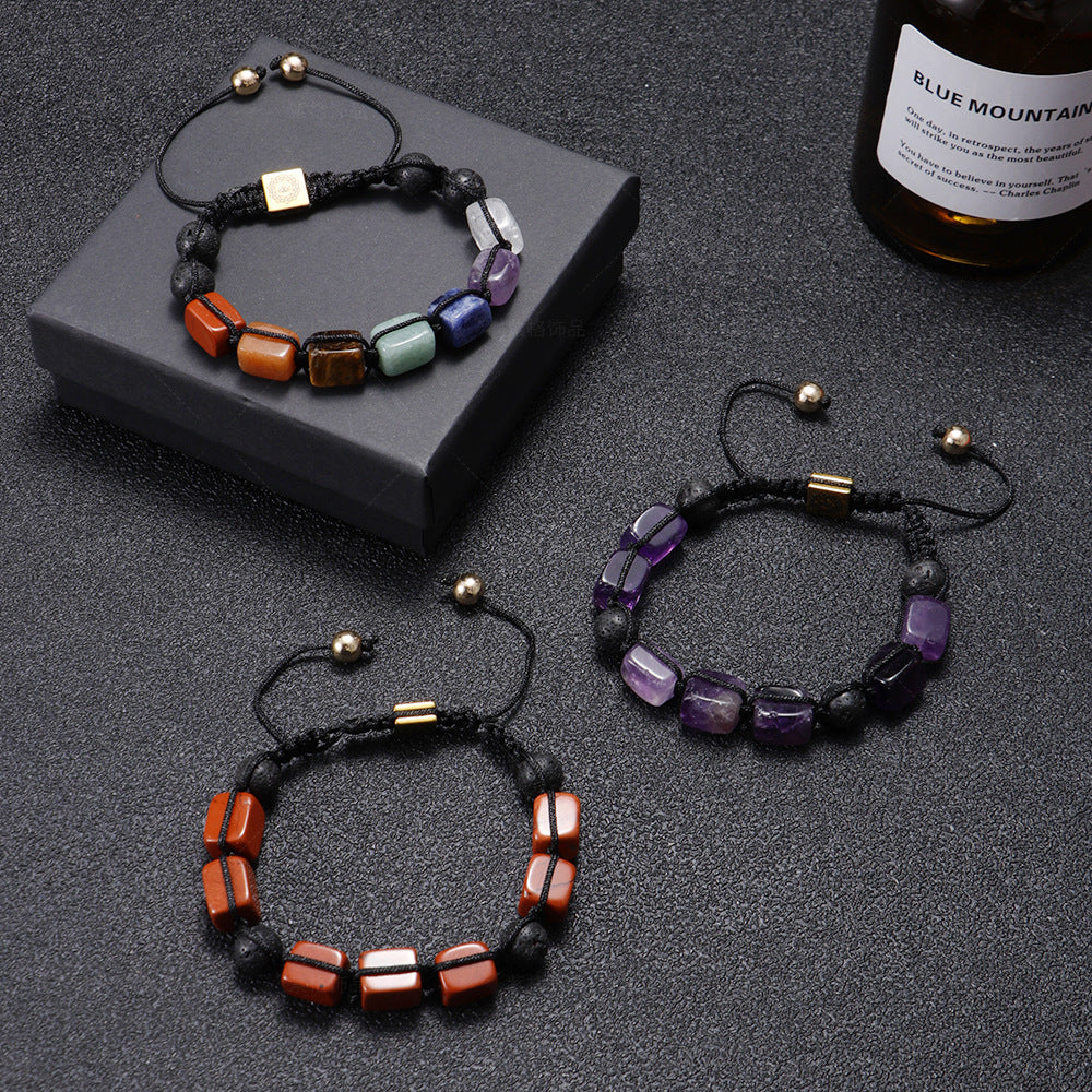 Wholesale Natural Volcanic Stone White Crystal Handwoven Rectangular Agate Bracelet