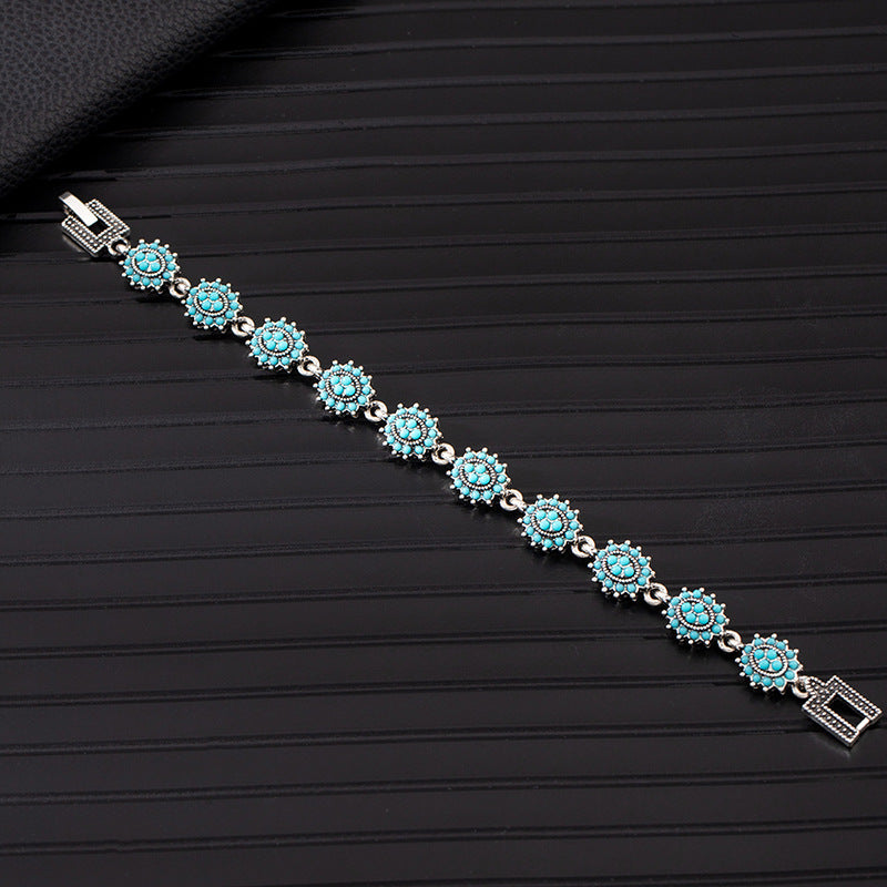 Wholesale Boho Ethnic Turquoise Bracelet Alloy Rhinestone Jewelry Accessory for Women