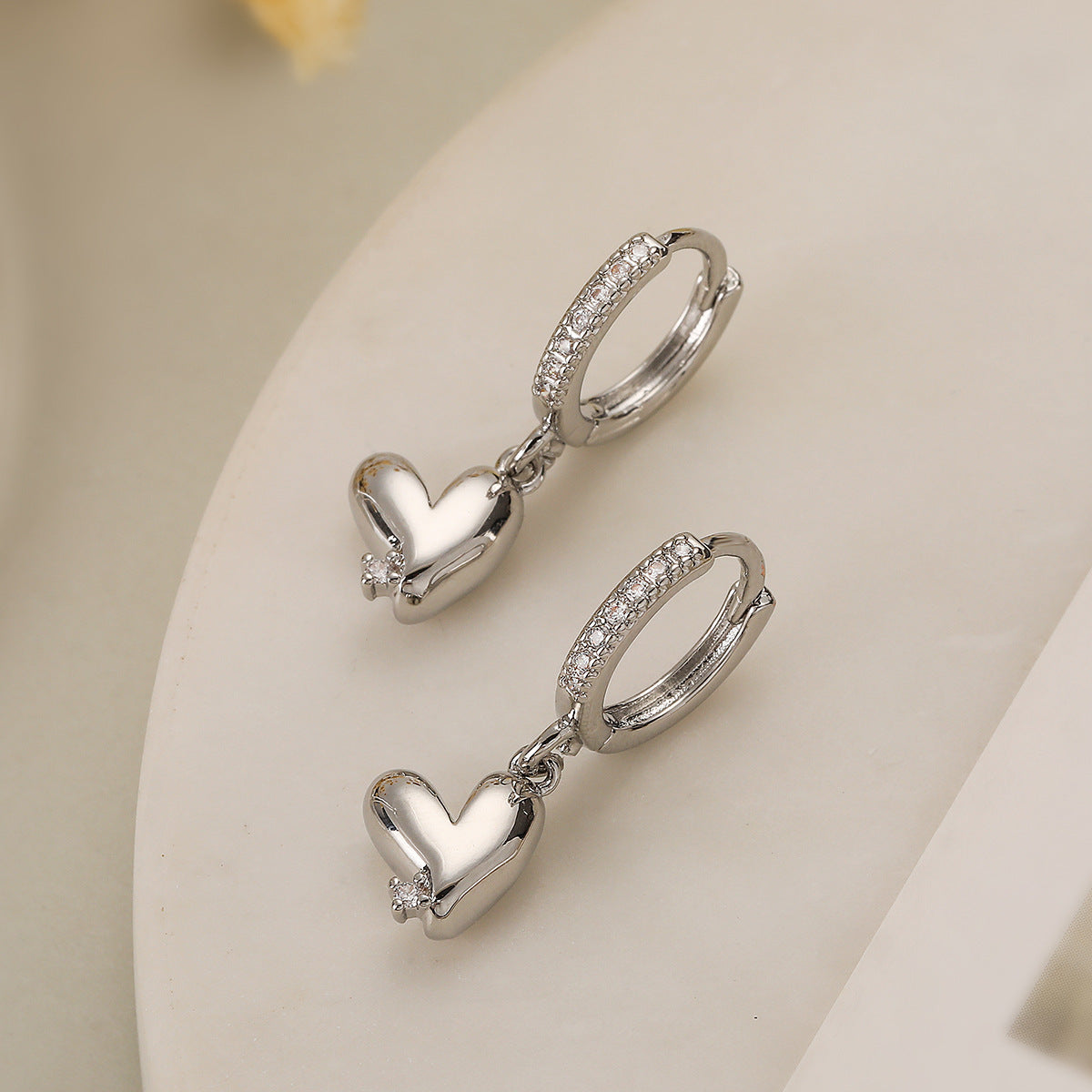 Wholesale Copper Gold Plated Zirconia Heart Earrings