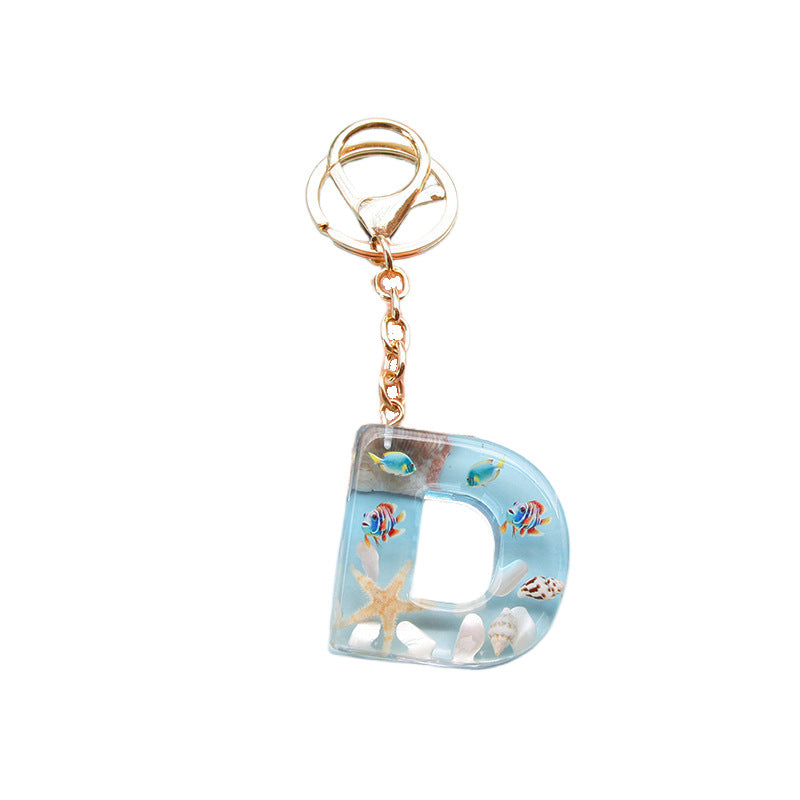 Wholesale Ocean tropical fish 26 English letters epoxy resin keychain