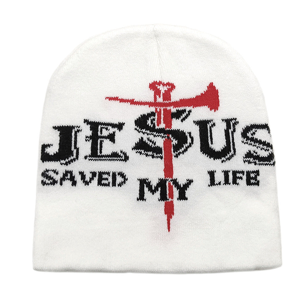 Wholesale Cross Jacquard Knitted Hat Winter Explosions Letter Beanie