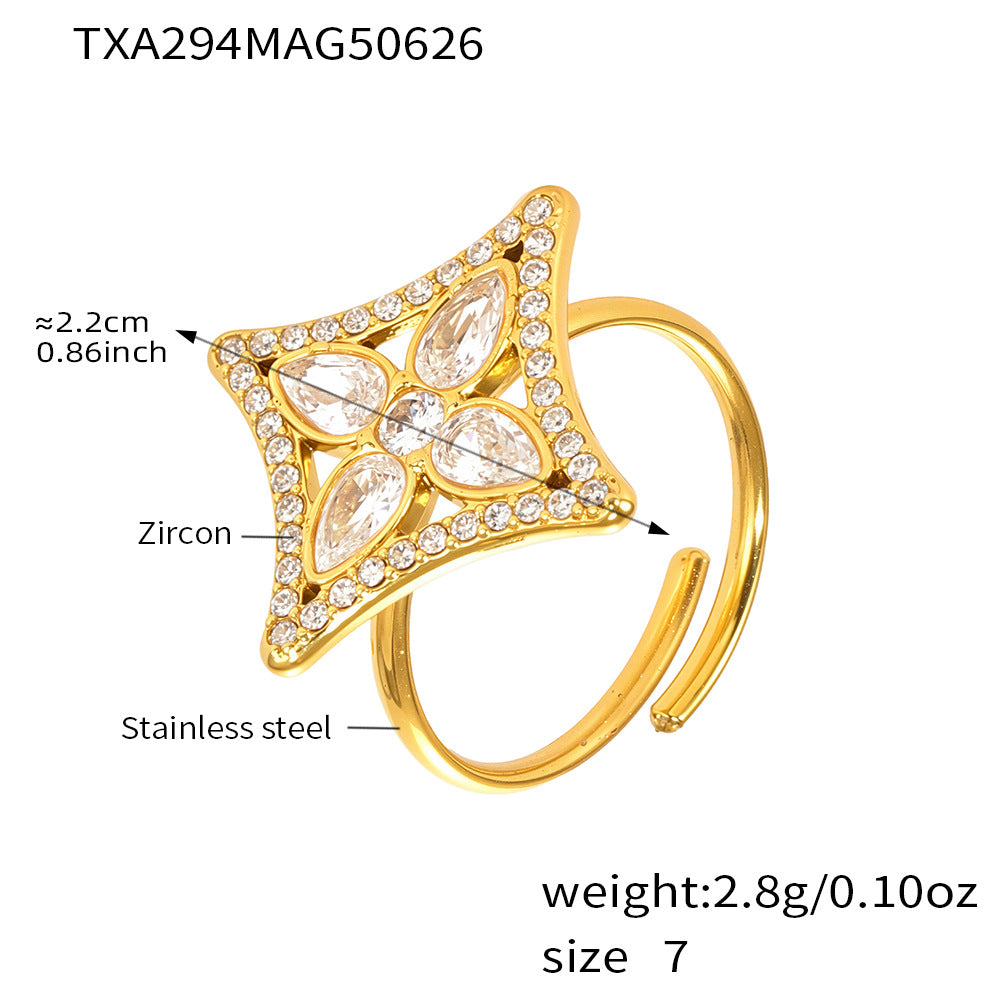 Wholesale Stainless steel  Zircon Rhombus Flower Full Diamond Necklace Bracelet Ring Set