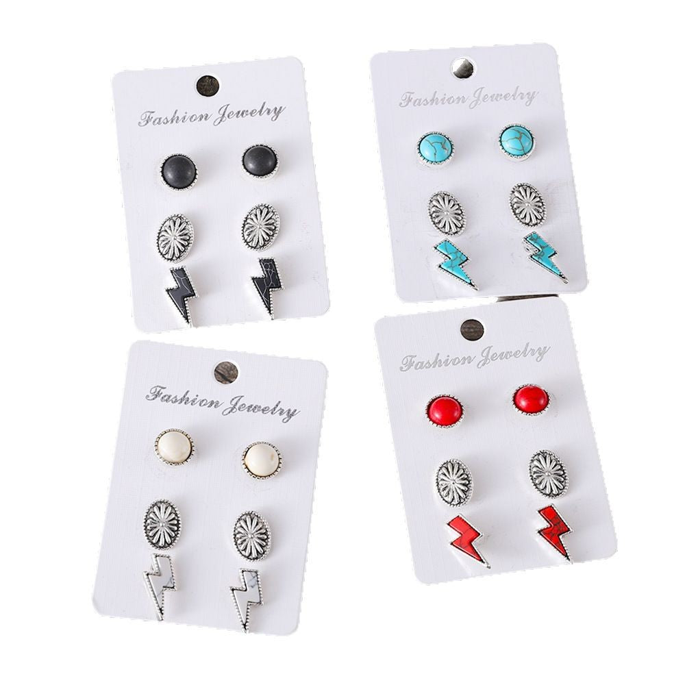 Wholesale Western wind lightning turquoise inlaid pumpkin flower stud earrings