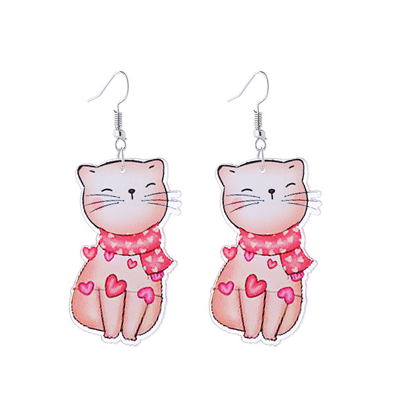 Wholesale Pink Valentine's Day Cute Cat Envelope Double Sided Acrylic Earrings