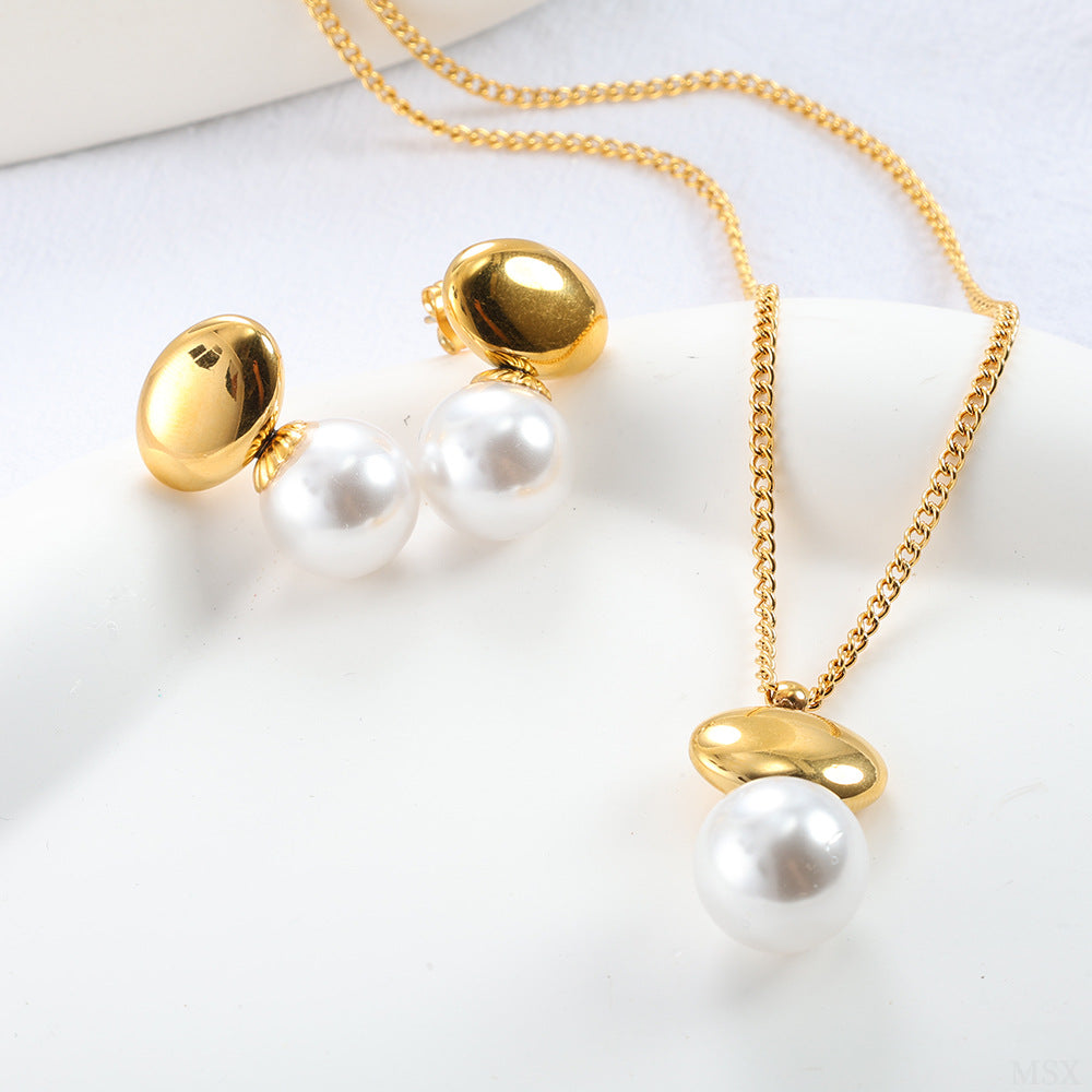 Wholesale Stainless steel man-made pearl necklace and earrings