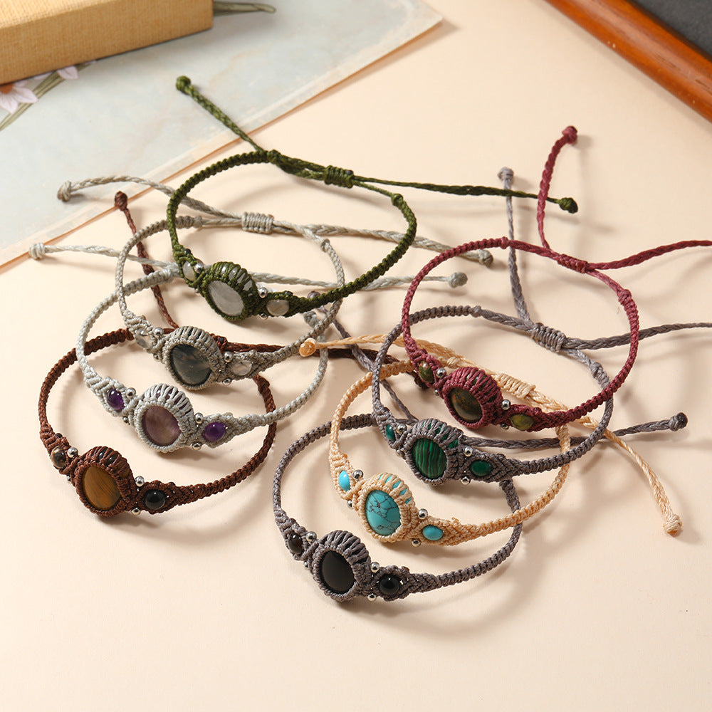 Wholesale Handmade Natural Stone Adjustable Braided Rope Bracelet Traditional Wrap Design Fashion Accessory For Women